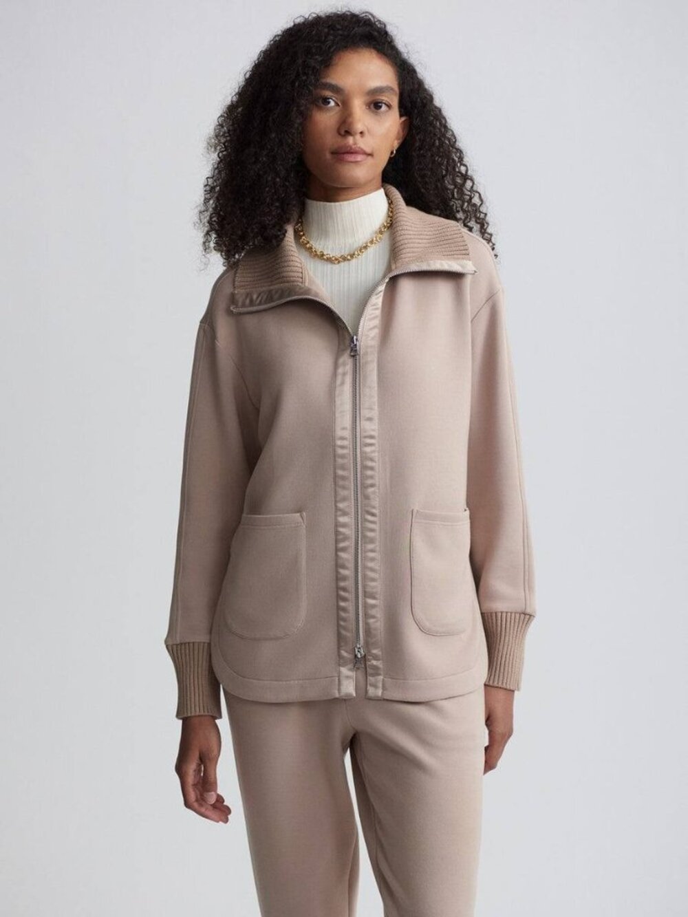 Varley Light Taupe Niamh Zip-Through Sweat Jacket VAR02239 XL- $178
